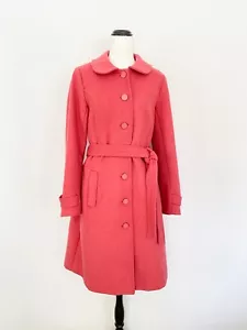 REVIEW wool blend belted pocket coat sz 8 / coral pink back pleat pockets winter - Picture 1 of 13