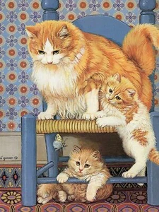 Cat Lovers Greeting Card Gold Hair Mommy Cat Kittens Blank Cats Cards Collection - Picture 1 of 2