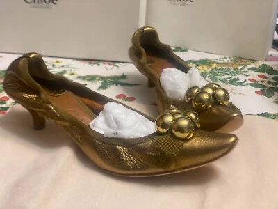 CHLOE FOCUS BRONZE POINTED TOES BALLET KITTEN HEELS SHOES. NEW IN BOX. SIZE 36 - Imagen 1 de 4