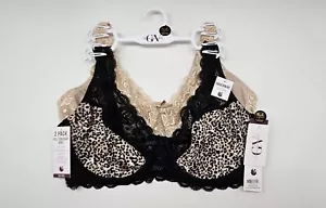 2PK GLORIA VANDERBILT Women 40C 40DD Full Cover Bra Underwire Beige Black Cheeta - Picture 1 of 5