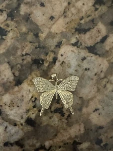 14K Gold Plated Lab-Created Diamond Butterfly Pendant Necklace 2Ct - Picture 1 of 2