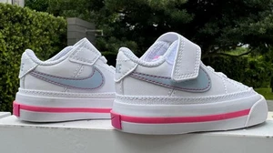 Nike Court Legacy Baby/Toddler (DA5382-121, White/Pink/Light Blue) Size 2 - Picture 1 of 5