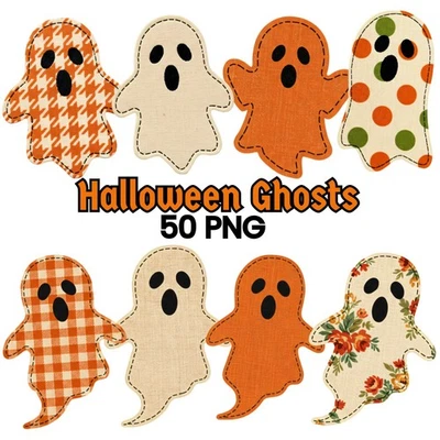 Cute Fabric Halloween Ghost Clipart Digital Download for Printing DIY Decoration - Image 1 of 4