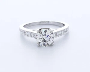 2.0ct Lab-Created Diamond E/VS2 Round 18K White Gold U Shape Head Accent Ring - Picture 1 of 4
