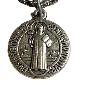 Vintage St. Saint Benedict Medallion Pendant Necklace Catholic Christian 24" - Picture 1 of 14