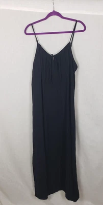 Antiguo Maxi Vestido Azul Marino L Alto Negro Cami Sin Mangas Correas Ajustables Gasa Informal Salón Foto 1 de 4