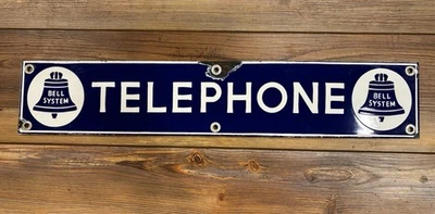Vintage Porcelain Bell System Telephone Booth Sign - Image 1 of 4