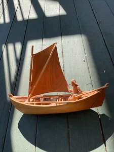 Lucien Bourgault Nautical folk art hand carved fishing sail boat Wood Carving - Picture 1 of 15