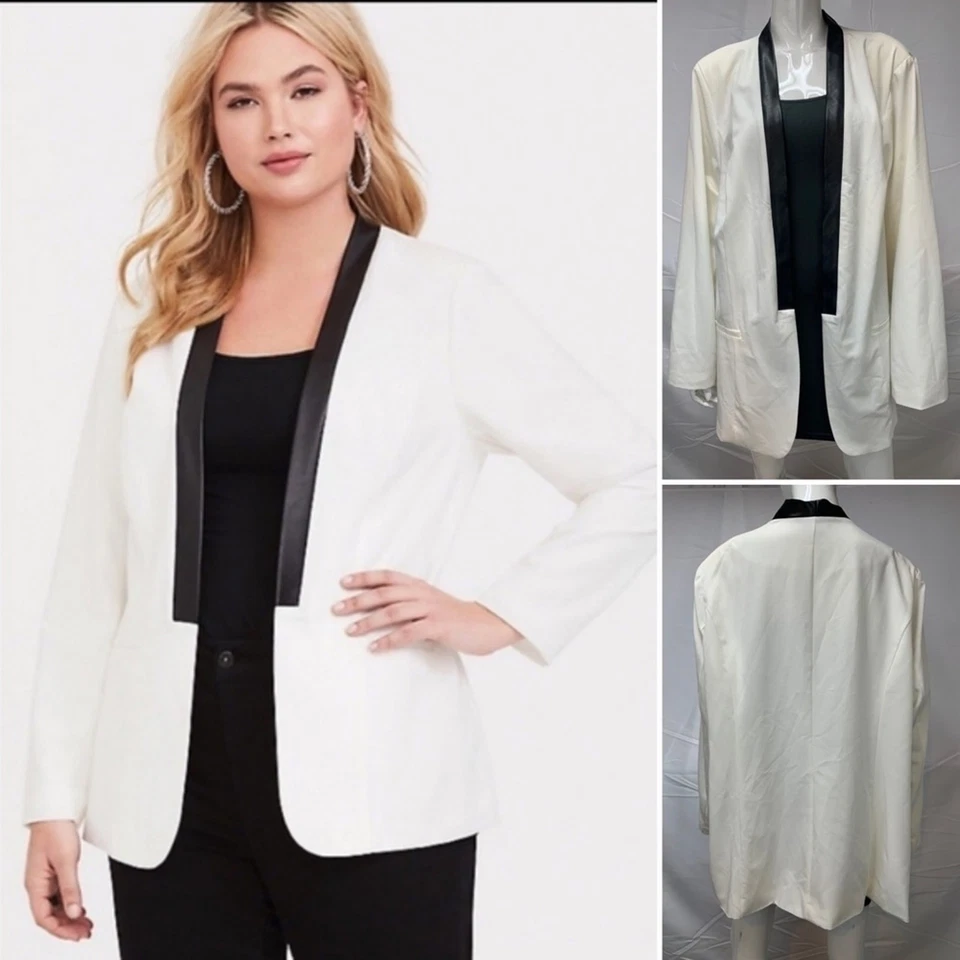 Jaqueta de jantar Torrid 4 branca preta couro sintético lapela 4X blazer jaqueta smoking - Imagem 1 de 4