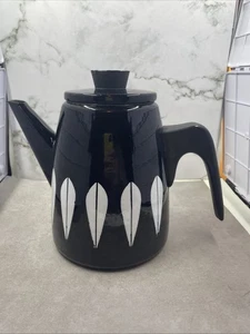 Cathrineholm Lotus Coffeepot White Black  Kettle Vintage MCM Teapot Enamel - Picture 1 of 13