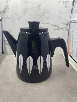 Cathrineholm Lotus Coffeepot White Black  Kettle Vintage MCM Teapot Enamel - Image 1 of 4