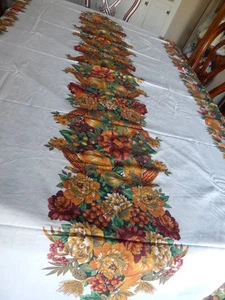 Table Cloth Fall  Thanksgiving Banquet Decor Pumpkins Corn Apples L 108” x 55” - Picture 1 of 7