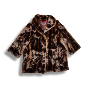 Vintage Terry Lewis Classic Brown Luxury Faux Fur Coat Mid Size Women's 2X - Picture 1 of 13