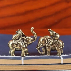 Lucky Elephant Small Ornaments Brass Blessing Elephants Miniature Figurines-! - Picture 1 of 6