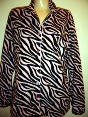 FLEECE PINK & BLACK ZEBRA PRINT SLEEP JACKET SIZE L - Image 1 of 2