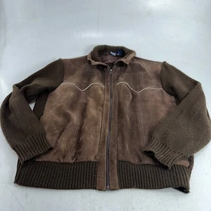 Chaqueta Cambridge Marrón Cuero de Vaca y Acrílico Tejida Cremallera Talla XL Western - Imagen 1 de 11