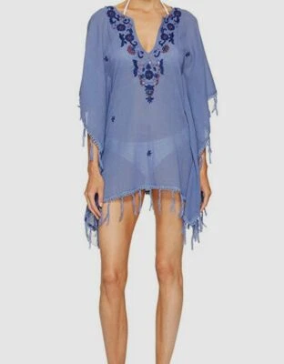 $248 Letarte женщин синий вышитая туника пончо прикрытие купальный костюм верхний размер XS - Изображение 1 из 2
