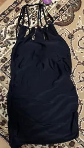 Cacique Women's Swim Tunic Top Padded Bra Black Strappy Halter Gold Bling 16W - Picture 1 of 7