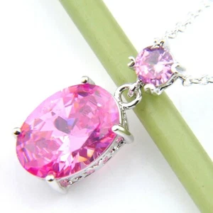 Wedding Romantic Oval Fire Pink Kunzite Gemstone Silver Pendants Necklaces - Picture 1 of 6