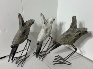 three crows Vintage wood bird sculptures with metal beaks and legs - Picture 1 of 11