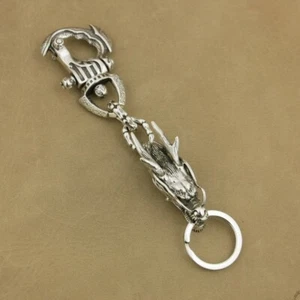 Heavy 925 Sterling Silver Helmet Armor Clasp Mens Punk Dragon Keychain 8J025C - Picture 1 of 12