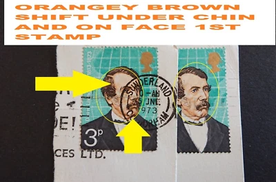 2 ERROR/VARIETY ORANGEY SHIFT FACE DAVID LIVINGSTONE 3p 1973 SG923 USED  STAMPS - Image 1 of 4