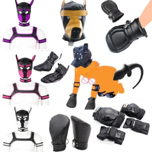 Costume Adult Games Puppy Play Cosplay Hood Mask Neck Collar Tail Boots Harness - Picture 1 of 32