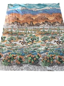 Vintage Western Blanket Native American Desert Mountain Scene Acrylic 84" x 70" - Picture 1 of 5