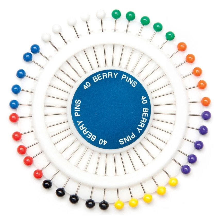 Hemline Berry Pins pin wheel 34mm x 0.6mm x 40 8 colours sewing dressmaking - Image 1 of 1