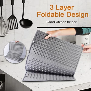 Silicone Draining Board Mat Dish Drying Mat Folding Draining Mat Pad Drainer Mat - Picture 1 of 14