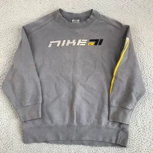 Nike Sweater Youth Small 8 Gray Long Sleeve Crew Neck Pullover Felt Logo Swoosh - Picture 1 of 18