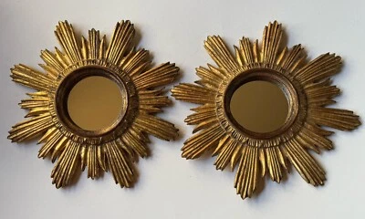 ПАРА Винтажных ЗОЛОТЫХ ЗЕРКАЛ STARBURST *ИТАЛИЯ ~ Флорентийское Голливудское Регентство - Изображение 1 из 4