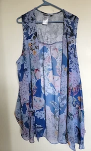 Logo by Lori Goldstein Womens Sheer Duster Top 3X Blue Mixed Pattern Long Floral - Picture 1 of 3