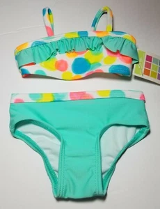 NWT INFANT GIRLS 2 PIECE TANKINI BATHING SUIT SWIMSUIT RUFFLES DOTS HEALTHTEX - Picture 1 of 4