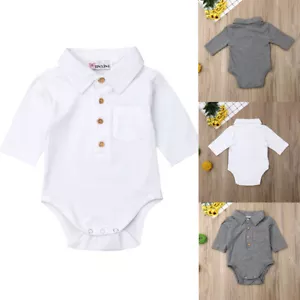 Newborn Infant Baby Boy Girl Kids Solid Romper Jumpsuit Bodysuit Clothes Outfits - Picture 1 of 12