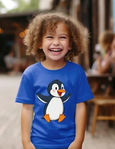Kids cute jumping penguin T-shirt, childs funny gift present for animal lovers. - Picture 1 of 10