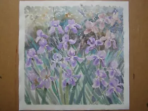 IRIS FLOWERS IRISES Original Oil Acrylic Painting Art By Artist - Picture 1 of 5