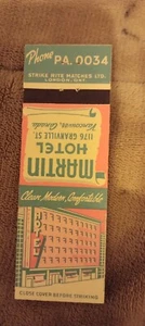Martin Hotel Vancouver Bc Canada Matchcover Lot 240 - Picture 1 of 1