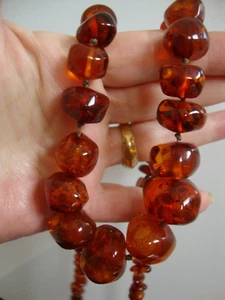 Long 67cm 27" Knotted Beads Genuine Baltic Amber Honey Cognac Necklace 53Gr - Picture 1 of 8