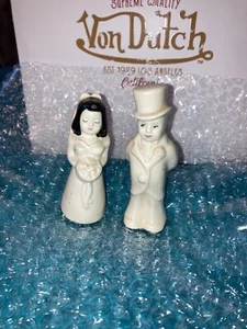 Vintage 50er Jahre Hochzeit Braut & Bräutigam Keramik Salz & Pfefferstreuer Set - Bild 1 von 4