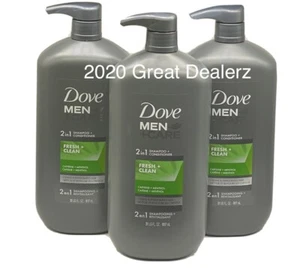 SET BESTEHEND AUS 3 Dove Men + Care 2 in 1 Fresh + Clean Shampoo & Conditioner Jumbo 31 flüssige Unzen - Bild 1 von 2