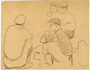 SITTING MEN pencil drawing by Soviet artist Leonid Bugai - Foto 1 di 1