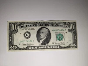 1969 C $10 Dollar Bill Federal Reserve Note Chicago Illinois Rare US Currency - Picture 1 of 4