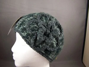 Dark Grey Gray knit flower floral ear warmer muff head band wrap crochet 6" wide - Picture 1 of 5