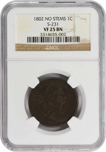 1802 Large Cent No Stems VF20BN NGC - Picture 1 of 4