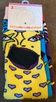 New 1 Pair 3 Single Socks Girl's Ages 4-9 Little Miss Matched Socks  - Image 1 of 4