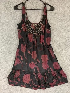Vestido tapiz con cuentas Anthropologie Ecote rojo negro adornado floral - Imagen 1 de 13