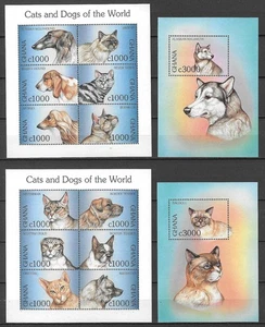 Ghana 1997 Fauna Domestic Animals Pet Dogs Cats compl set, 2 MS + 2 SS MNH - Picture 1 of 2