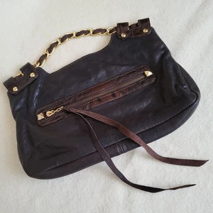 Borsa a mano Kiki in pelle marrone perla borchie tono oro USA - Foto 1 di 15