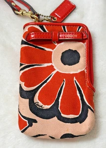 Coach ~ vertikales rot/beige Blumen ARMBAND ~ Kartentaschen, Anhänger ~ EUC! - Bild 1 von 7